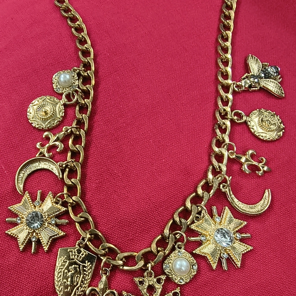 Gold Charm Necklace with Star and Moon Accents - Picture 3 of 4